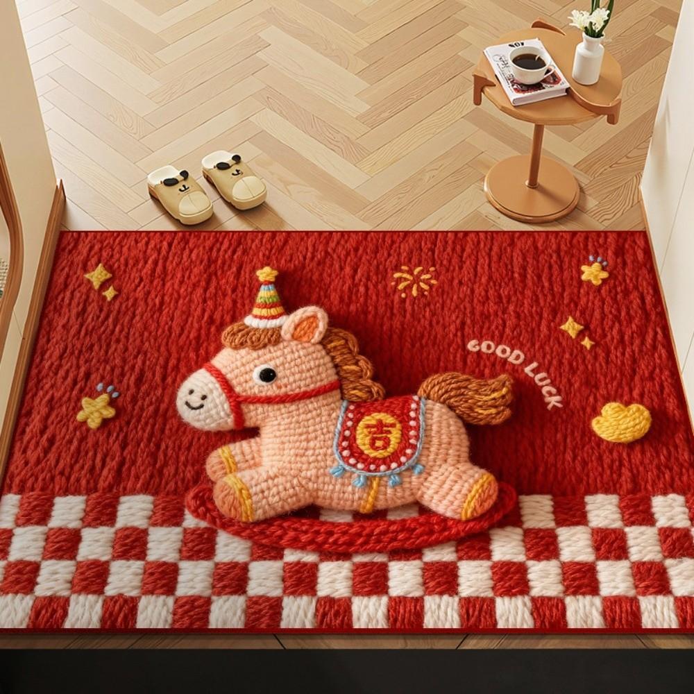 Horse Pattern New Year Door Mat Red Welcome Home Mat New Entrance Floor Mat Home Decorations