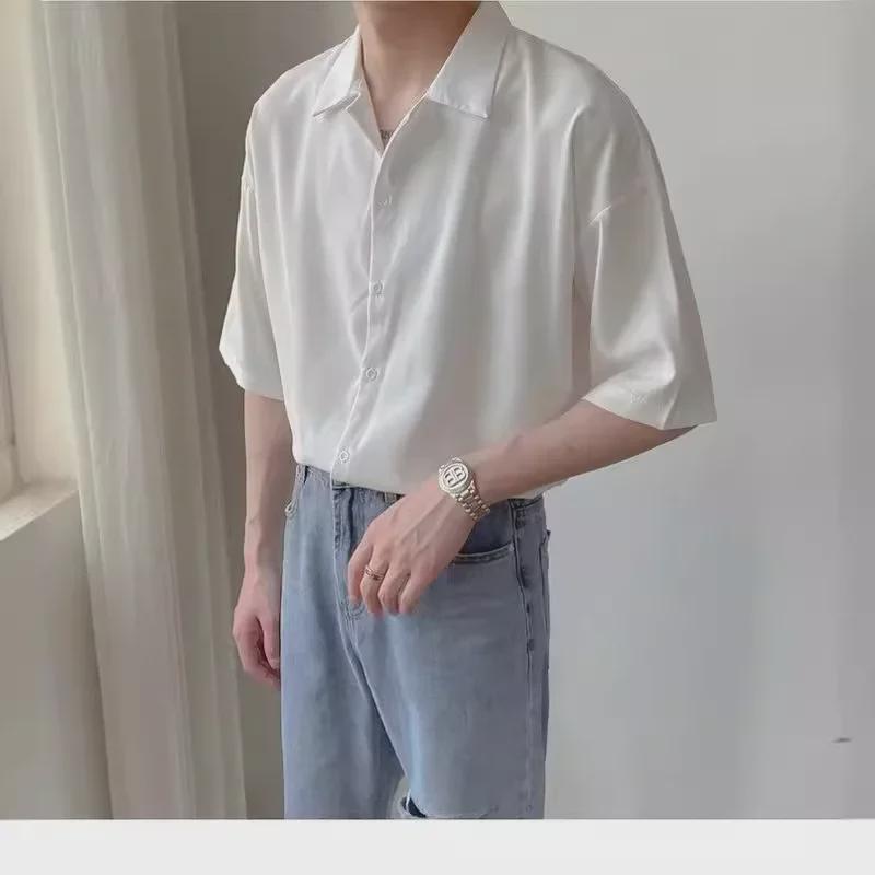 Мужская высококачественная свободная белая рубашка с коротким рукавом — легкая, модная, повседневная одежда унисекс для весны и лета