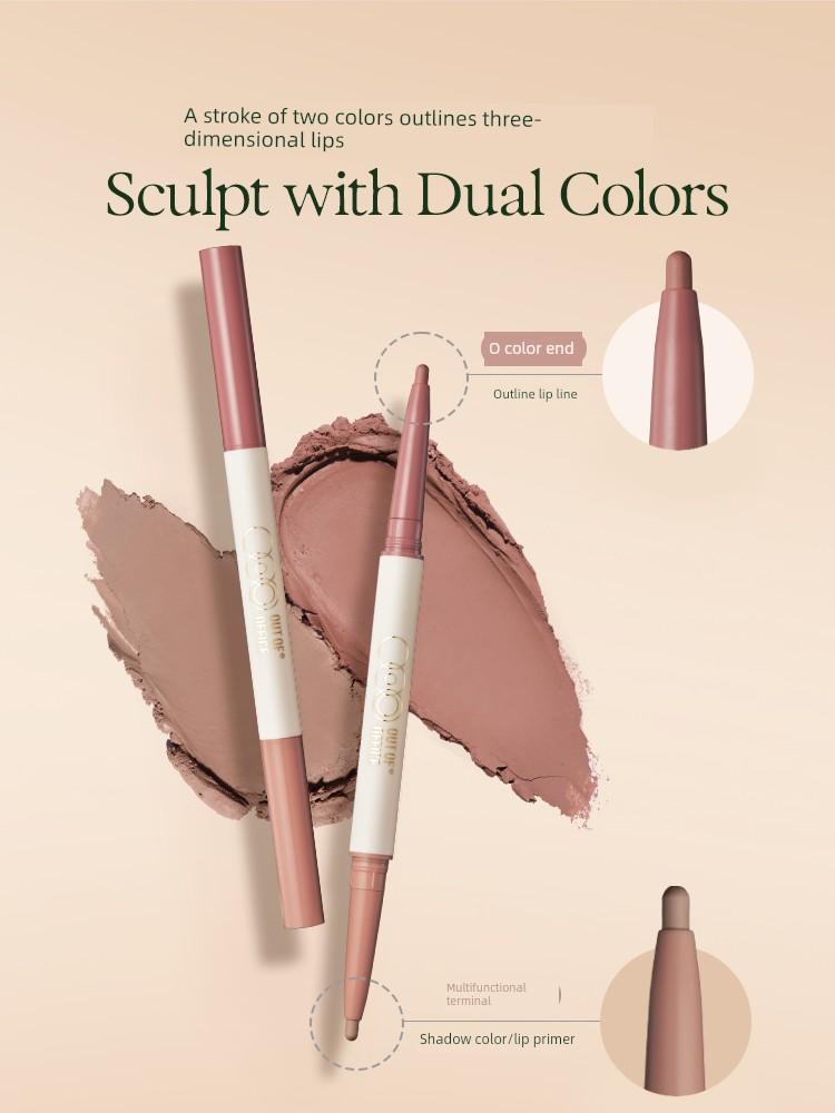 Outofoffice Lip Liner to Outline a Three-Dimensional Lip Shape, Ooo Double-Ended Nude Lipstick, Long-Lasting and Non-Smudging
