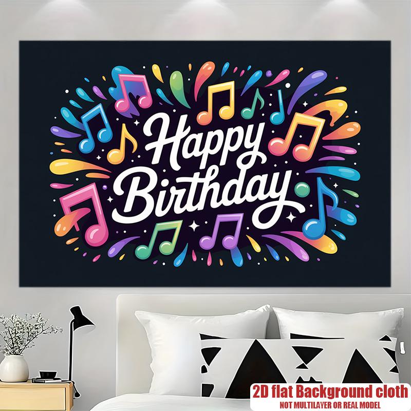 Happy Birthday Multicolor & Colorful Design, 1pc Polyester Party Backdrop Banner, Photo Booth Background, Wall Decor