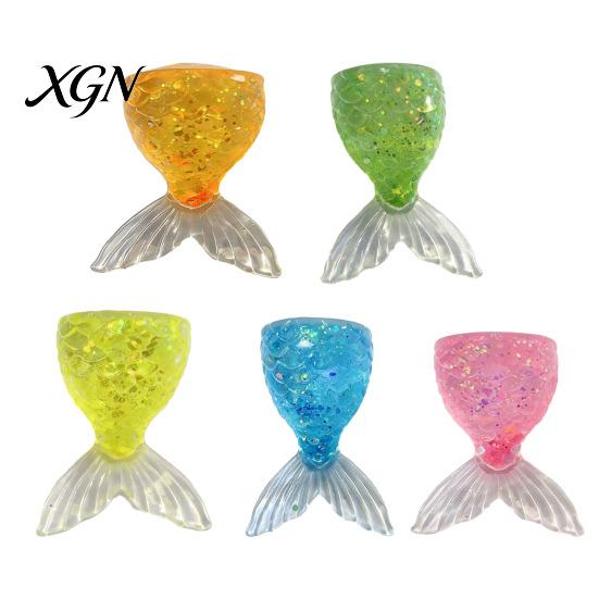 Stress Relief Hand Toy Transparent Fish Tail Squeeze Glitter Simulated Fishtail Anxiety Sensory Slow Rising Ball Decompression Gadgets Relaxation Desk