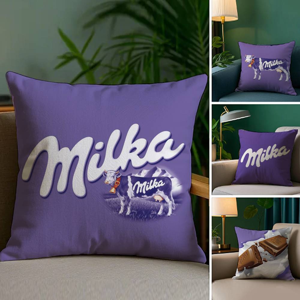 Смешная фиолетовая наволочка Milka, плюшевая ткань, мягкая, с двусторонним принтом, чехол на диванную подушку, наволочки для декоративных подушек
