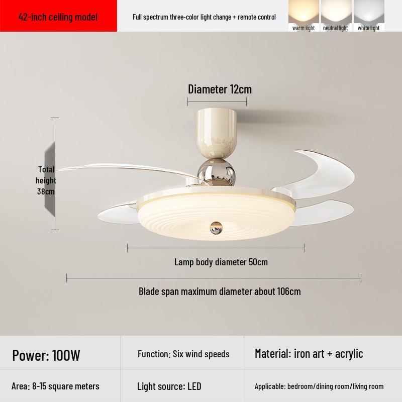 Modern Minimalist Silent Ceiling Fan with Light - High Airflow for Living Room, Dining Room, and Bedroom