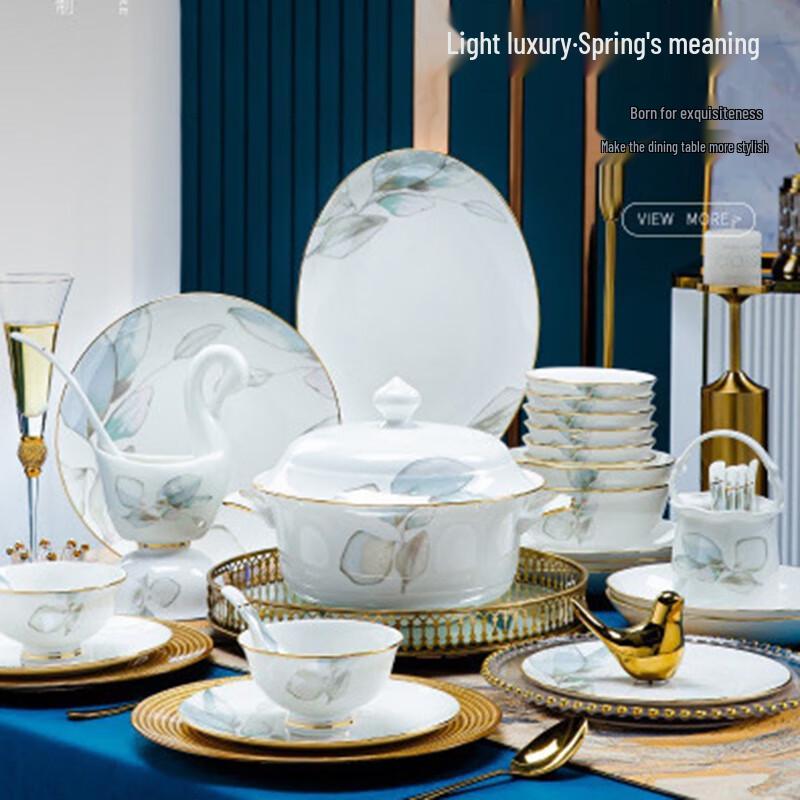 Zeyi Ceramics 'Spring's Intent' Gold Rim 56-Piece Dinnerware Set