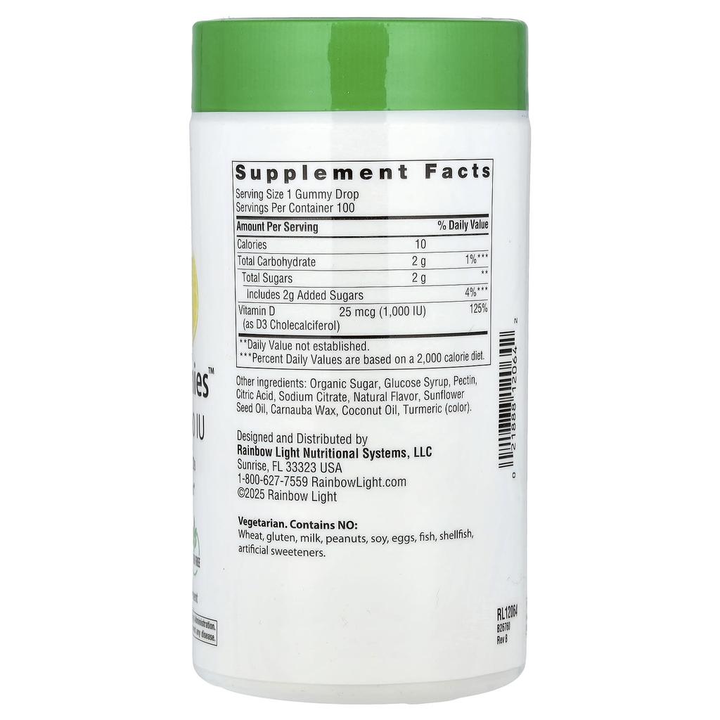 Sunny Gummies™, Vitamin D3, Delicious Lemon, 25Mcg (1,000Iu), 100 Gummies