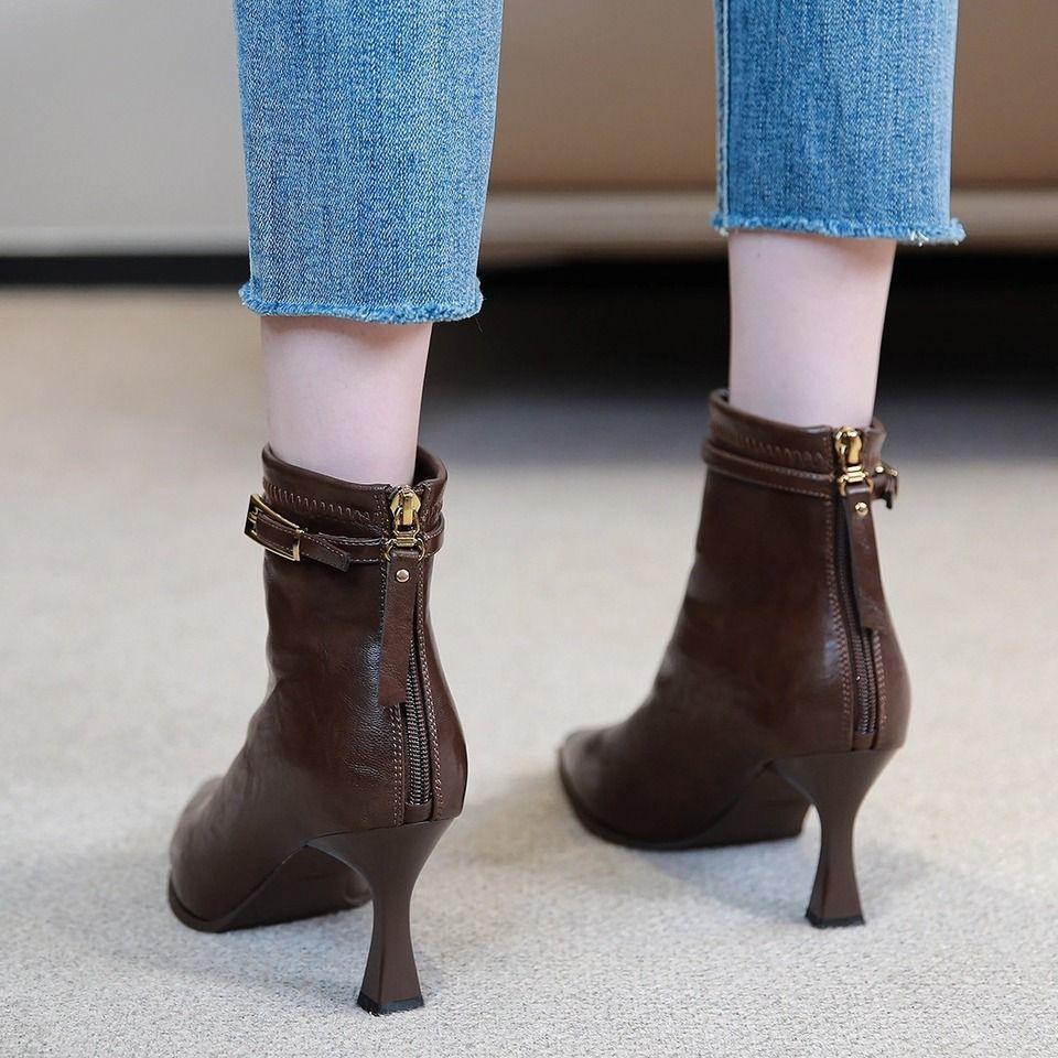 French Pointed High-Heeled Ankle Boots For Women New Autumn Winter Slim Heeled Women'S Boots