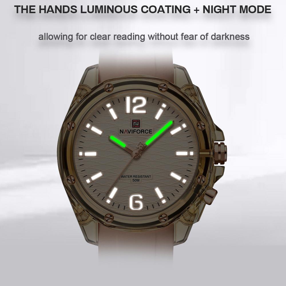 Naviforce Женские простые часы Кварцевый механизм Светящиеся стрелки Водонепроницаемость 50 м Силиконовый ремешок Легкие Женские Девичьи Повседневные Модные часы NF6103
