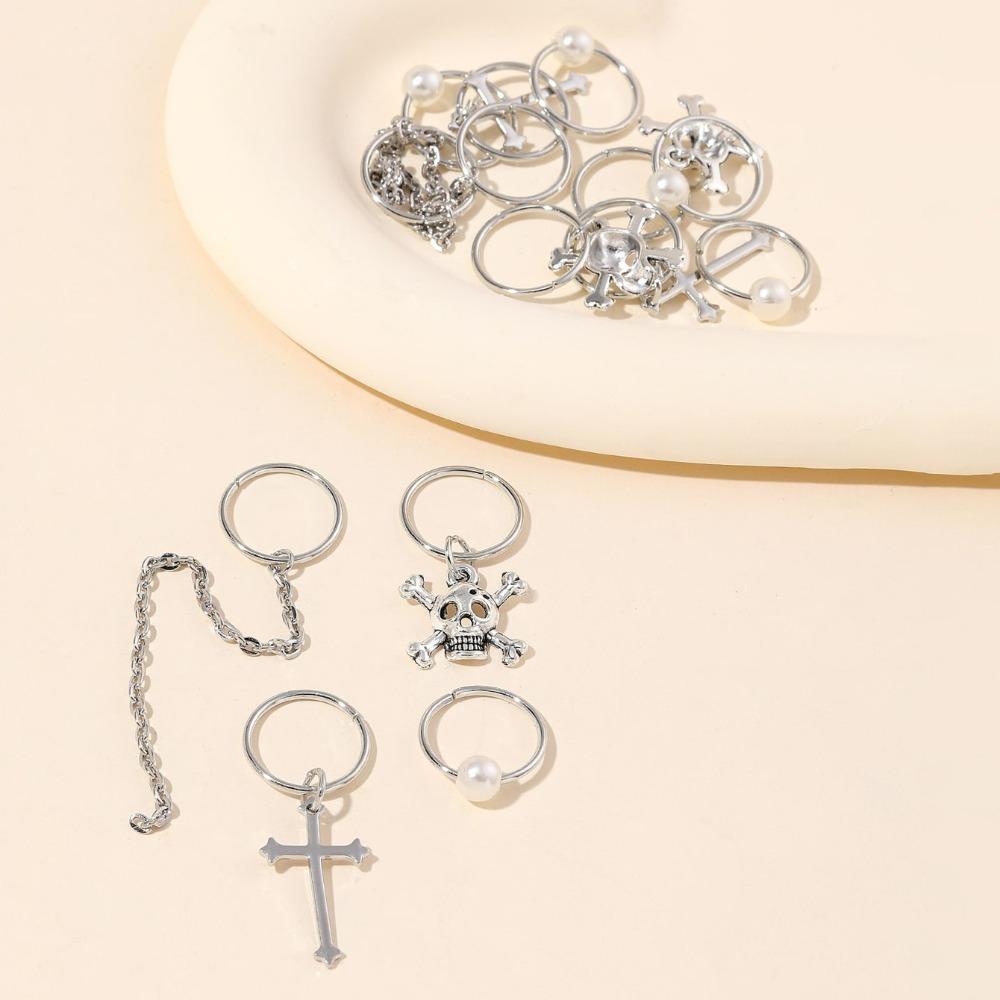13pcs Cross Skull Dreadlocks Beads Metal Cuff Clips Hair Braid Tubes Mixed Hair Rings Set Men