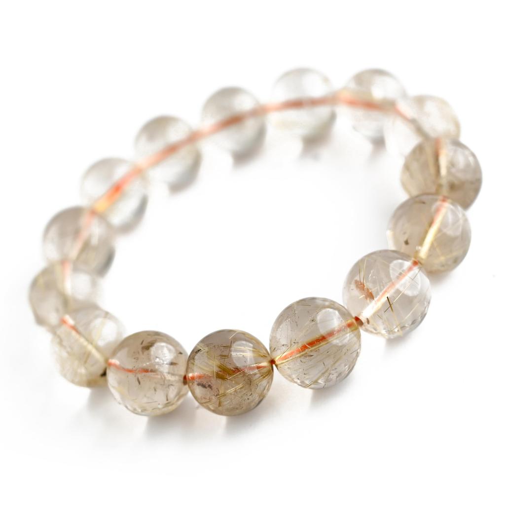 Eigado Rutilated Quartz 15mm 18cm Wrist Limited Natural Power Prayer Good Luck Feng Shui Bracelet, Stone, Circumference, One-of-a-Kind, Edition,