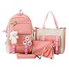 Набор из 5 школьных сумок, большая вместительная сумка через плечо, сумка для канцелярских принадлежностей, кошелек для монет, холщовые студенческие сумки, набор для мальчиков и девочек, розовый