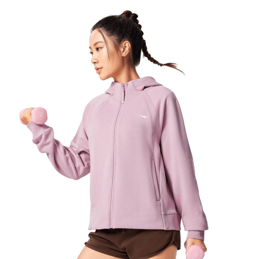 Li Ning Fitness Series Fleece Warm Loose Hooded Sports Casual Long Sleeve Sweatshirt Women Sweatshirt AWDV944-5