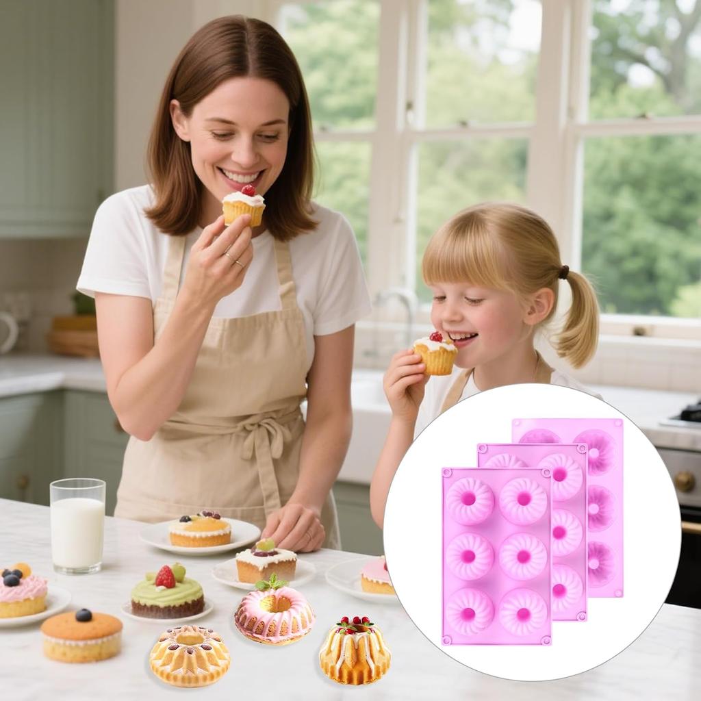 Набор из 3 фиолетовых мини-форм для выпечки тортов, силиконовая маленькая форма для выпечки тортов, формы для желе, 6 ячеек, антипригарные мини-формы для чизкейка, формы для желе