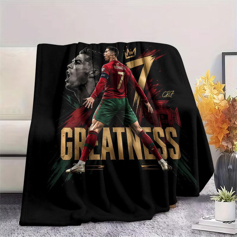 1PC Cristiano Ronaldo Patterned Flannel Blanket Suitable For All Seasons for Home Decor Warmth and Comfort Gifts Holiday Present