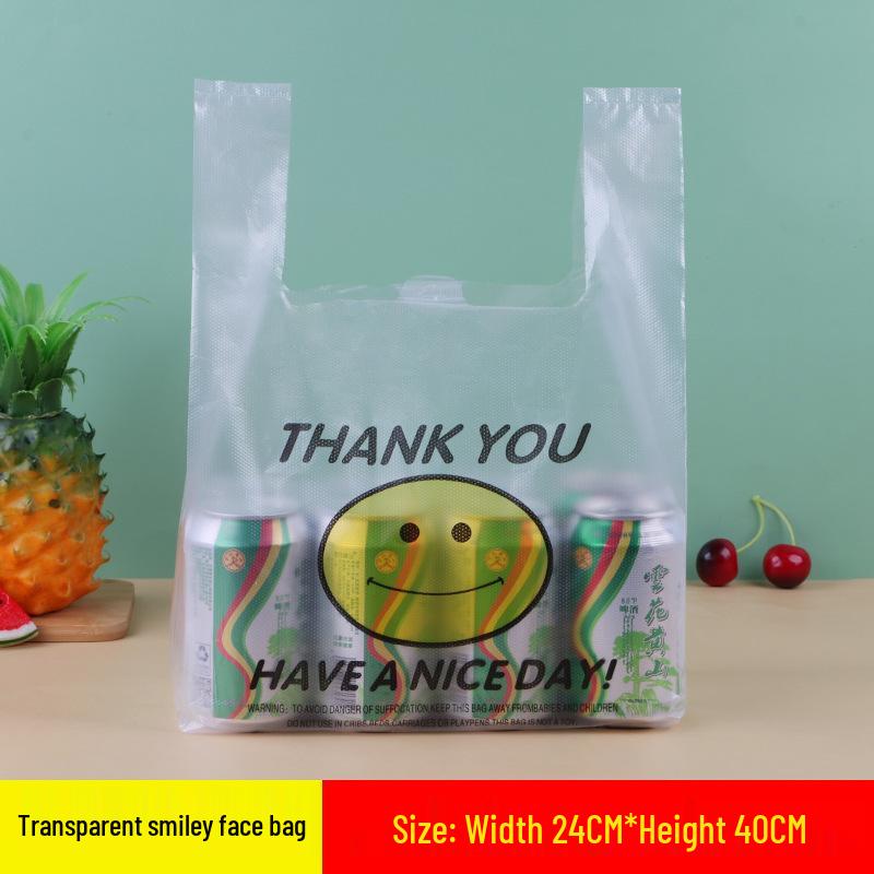 Thickened Transparent Smiley Face Plastic Takeout Bag - Convenient Commercial Packaging Handbag