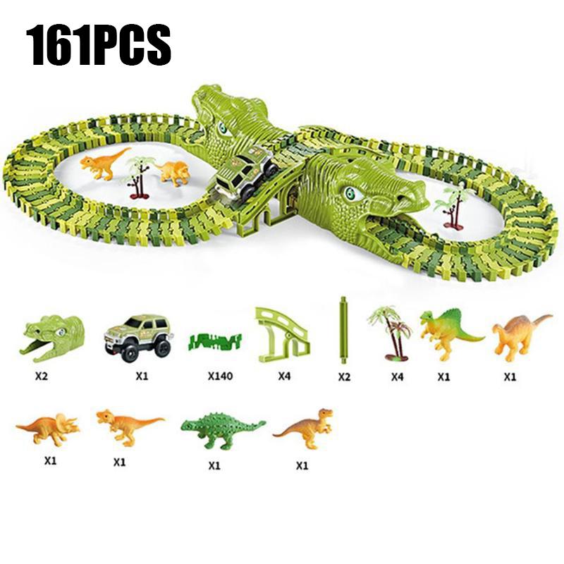 Железнодорожный автомобиль с динозавром, игрушечный трек, гоночный автомобиль, сделай сам, фигурки динозавра, модель, развивающие игрушки для мальчиков и детей