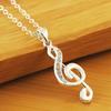 Elegant Rhinestone Inlaid Musical Note Pendant Necklace Chain