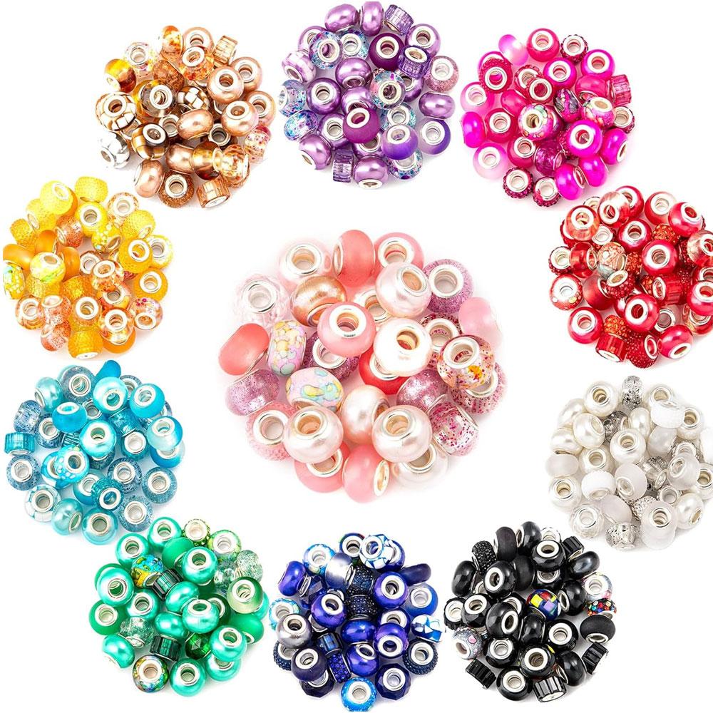30/50/100 смоляных бусин европейского стиля с крупным отверстием, разделительные бусины для изготовления ювелирных изделий, различные россыпные и цветные европейские крупные бусины