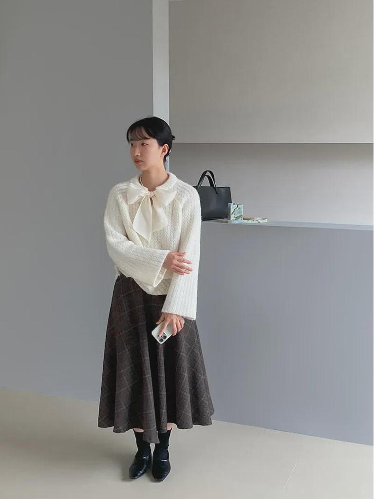 Jiangzuo 3D Cut Retro Wool Plaid Skirt 6167