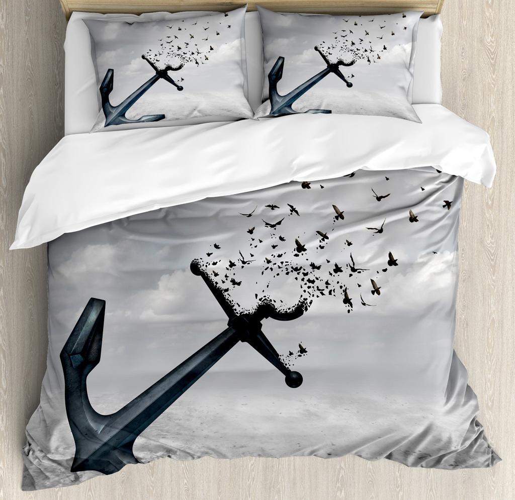 Комплект постельного белья в морском стиле с декором из морского якоря, пододеяльник с изображением моряка, пирата, капитана, покрывало для детей, покрывало для мальчиков, темно-синее