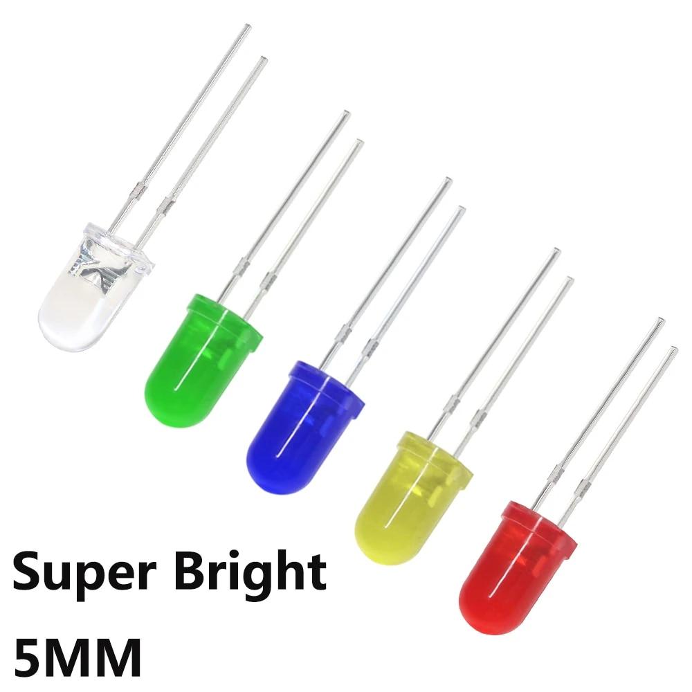 50/100 шт. 5 мм супер яркие светодиодные диодные многоцветные лампы белые/красные/желтые/зеленые/синие светодиоды электронные компоненты