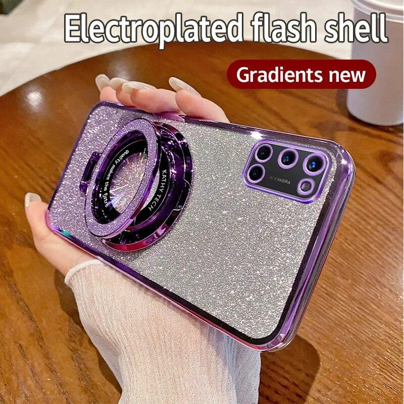 Мягкий силиконовый чехол с градиентом цвета и блестками для OPPO A98 A78 A52 A53 A54 A55 A57 A58 A58X A54S, гальванический магнитный кронштейн на присоске, мягкий чехол из ТПУ