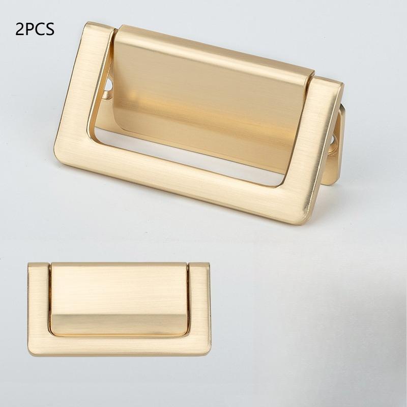 2Pcs Drawer Concealed Folding Handle Cabinet Hidden Pull Zinc Alloy Black Flat Cupboard Handles Furniture Hardware Accessories