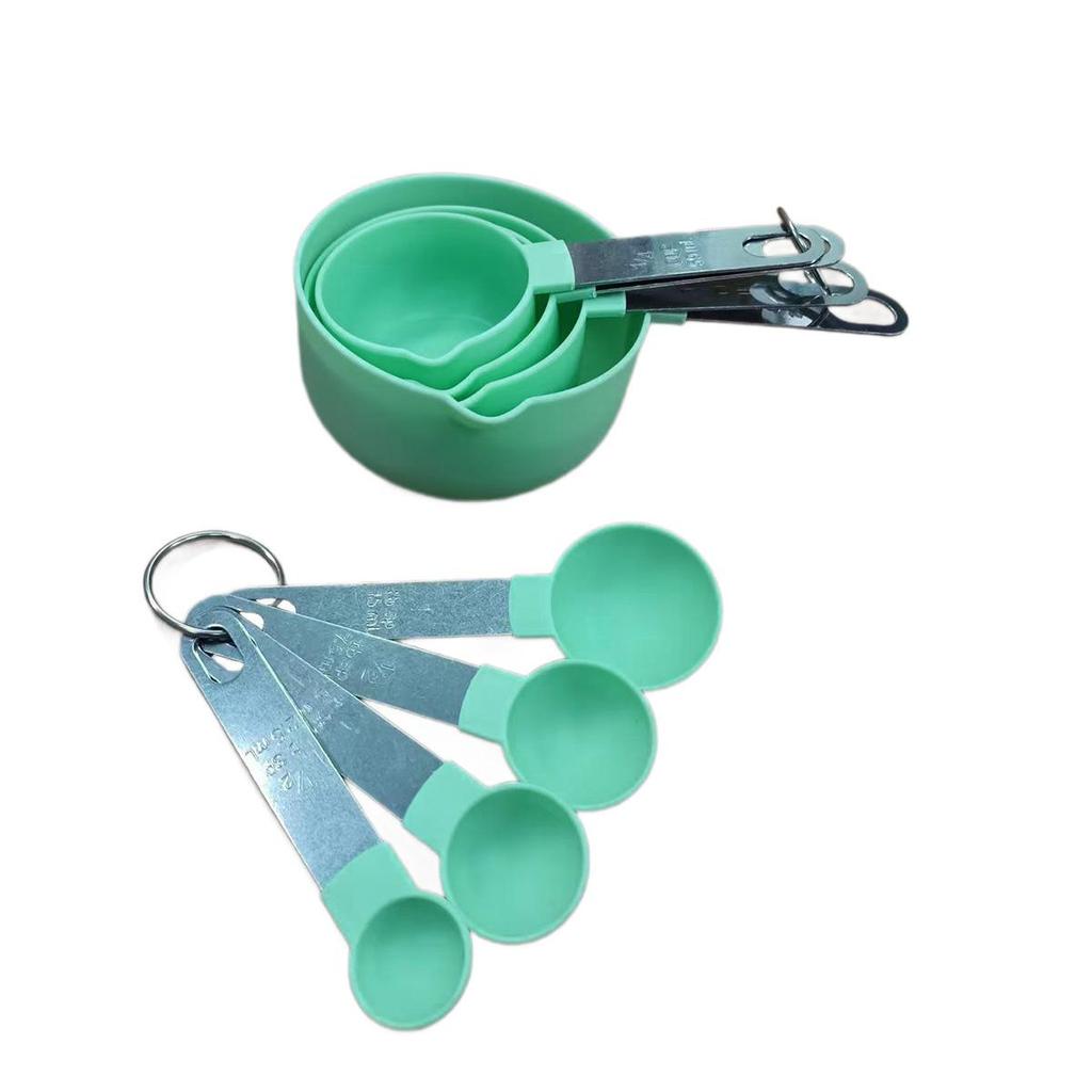 Stainless Steel Handle 8-Piece Measuring Cup & Spoon Set with Food-Grade Plastic Scaled Cups