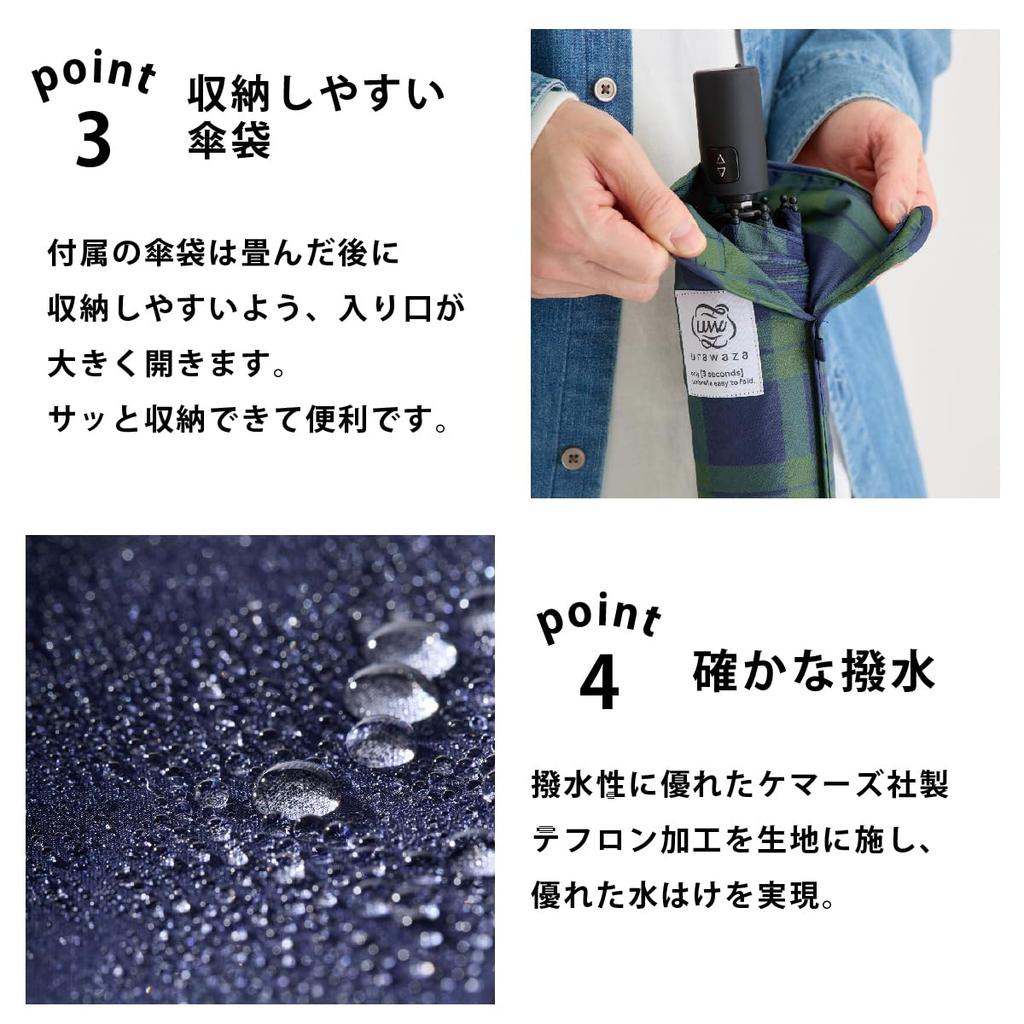 Зонт urawaza автоматический складной зонт One Touch Large UV 60 см Check 10341 Deep Blue [эксклюзивно для WEB] Открыть/закрыть