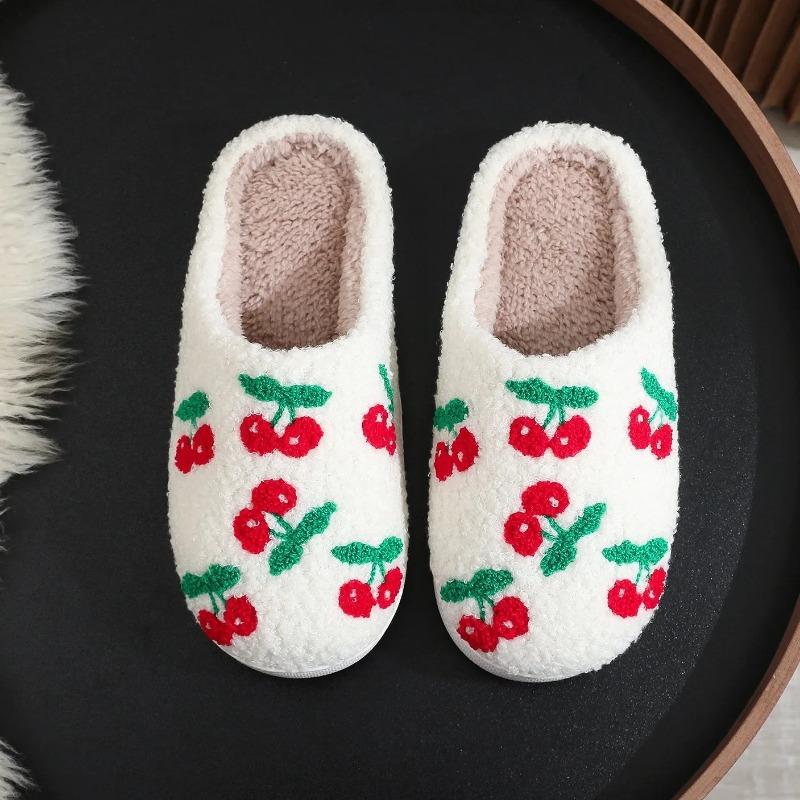 Тапочки Lovely Cherry Couple 2024 зимние домашние плюшевые удобные нескользящие хлопковые туфли теплые повседневные туфли на плоской подошве для мужчин и женщин