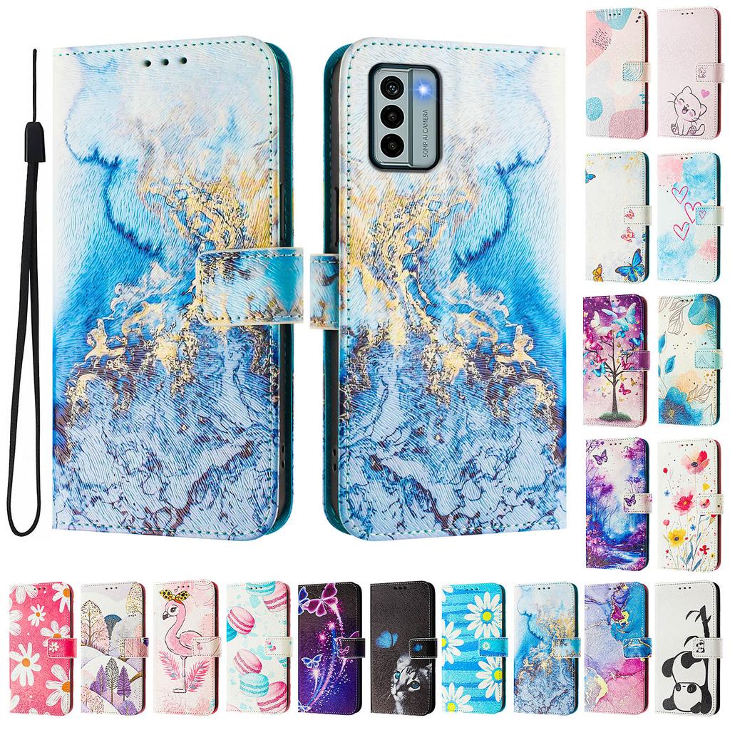 Роскошный кожаный чехол-книжка цвета морского мрамора для Nokia C12,C32,C02,C22,G22,G11 4G,G21,G42,G10,G20,C10,C20,HMD Pulse...
