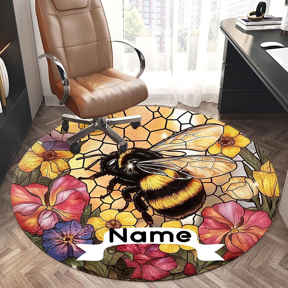 Stained Glass Bee And Flowers A Vibrant Artistic Design Office Carpet Nonslip Carpet Office Chair Mat Design For Home Bedroom Gift Living Roomt52