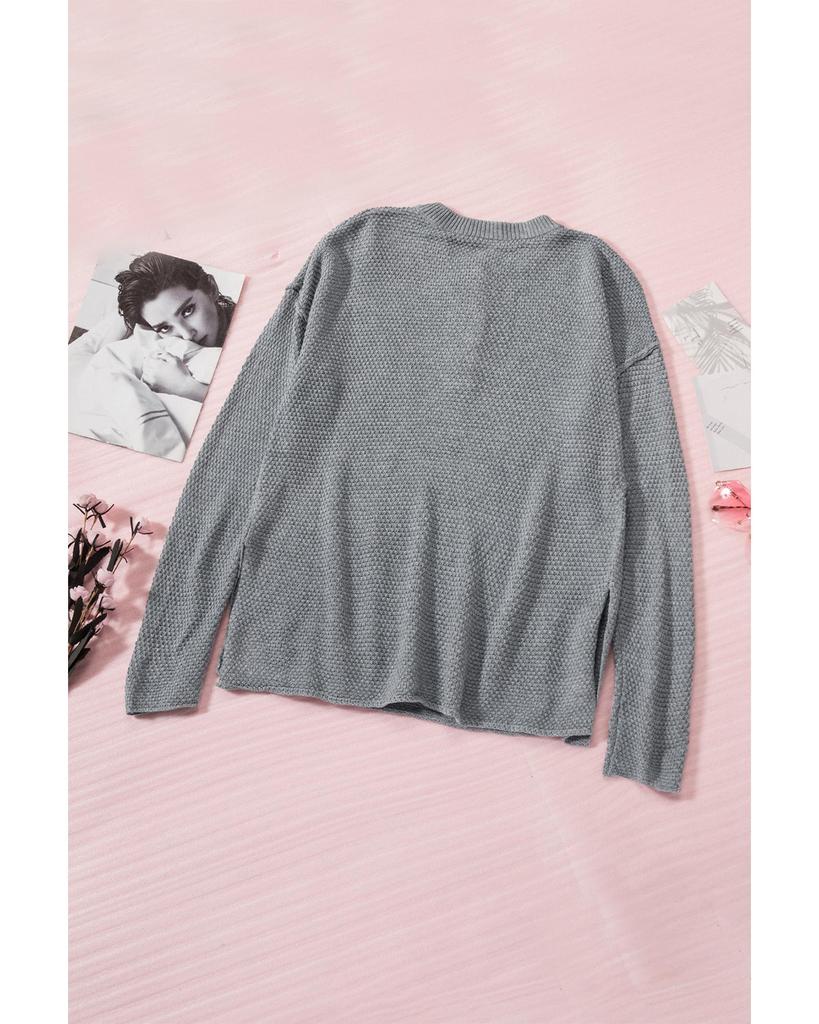 Azura Exchange Henley Drop Shoulder Sweater with Slits