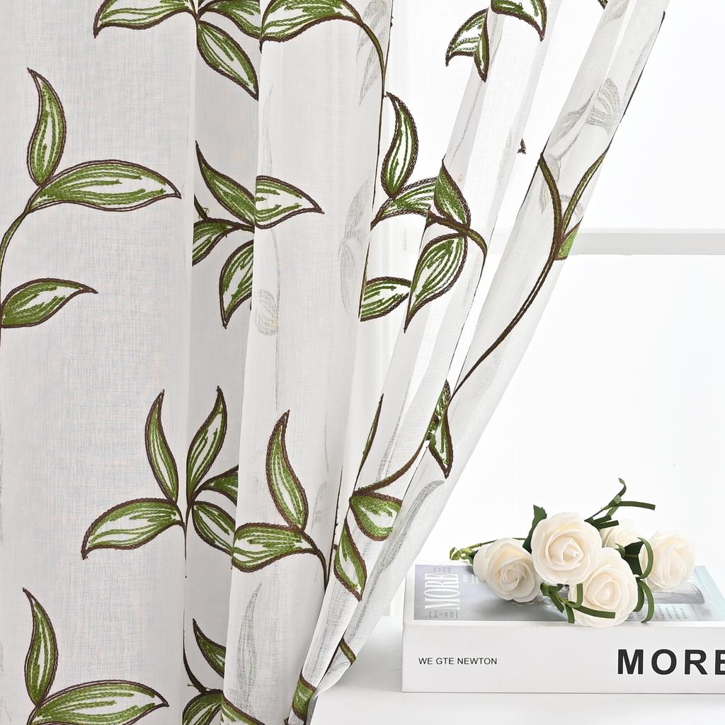 2 шт., марлевая занавеска, занавеска с виноградными листьями, вышитая марля, оконная ширма, вуаль, эркер, балкон, песочная занавеска, белая прозрачная марля с вышивкой