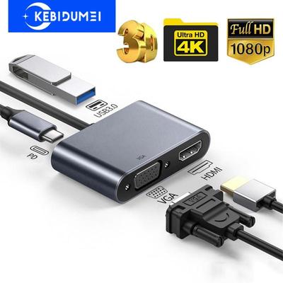 Док-станция 4 в 1 USB C Hub Type-C to Dual HDMI Adapter 4K 60 Гц Расширение экрана USB 3.0 для ноутбука телефона ПК