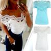 Женские кружевные футболки с коротким рукавом, модные женские летние повседневные блузки, рубашки, топы