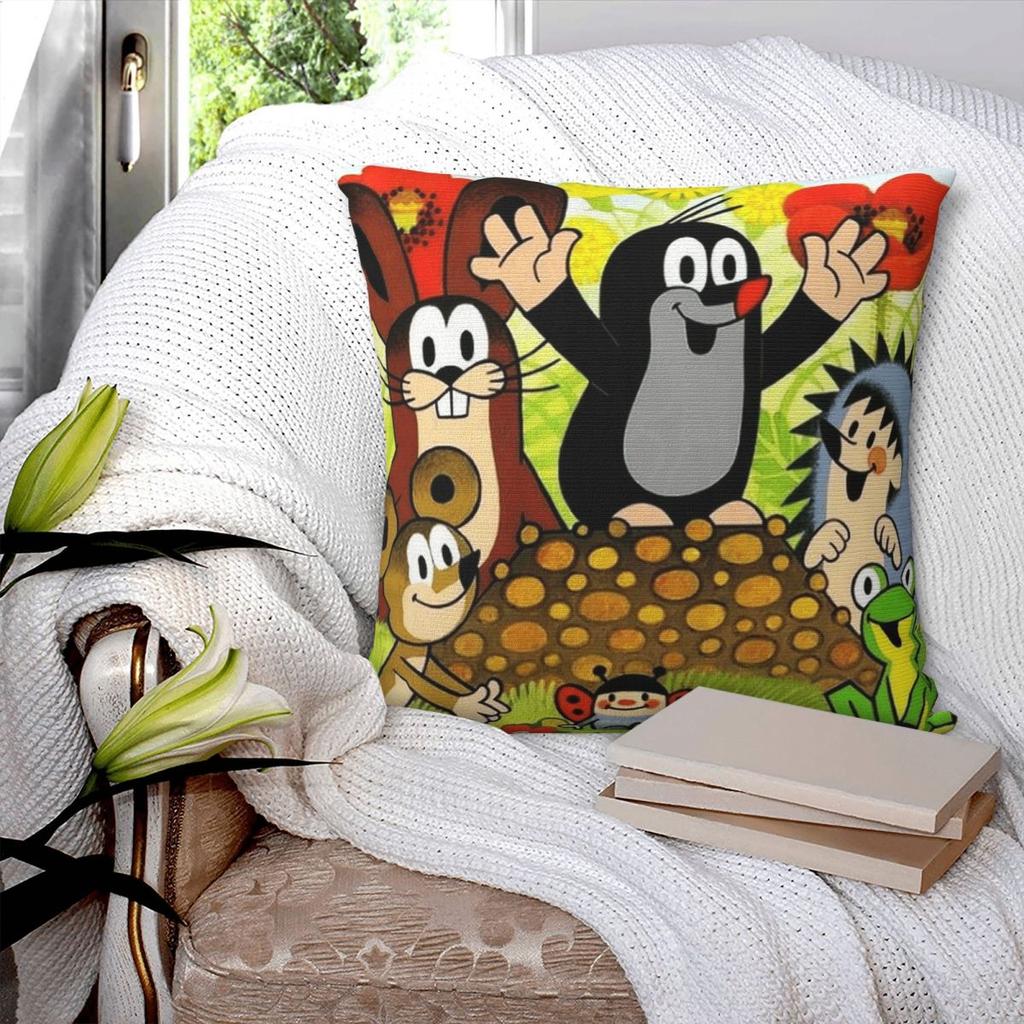 Cute Happy Mole Krtek Square Pillowcase Pillow Cover Polyester Cushion Decor Comfort Throw Pillow for Home Car
