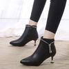 Versatile Rhinestone Thin Heel Short Boots Women's Autumn and Winter Leather Bare Boots New Fashion Pointed Women's Velvet Martin Boots