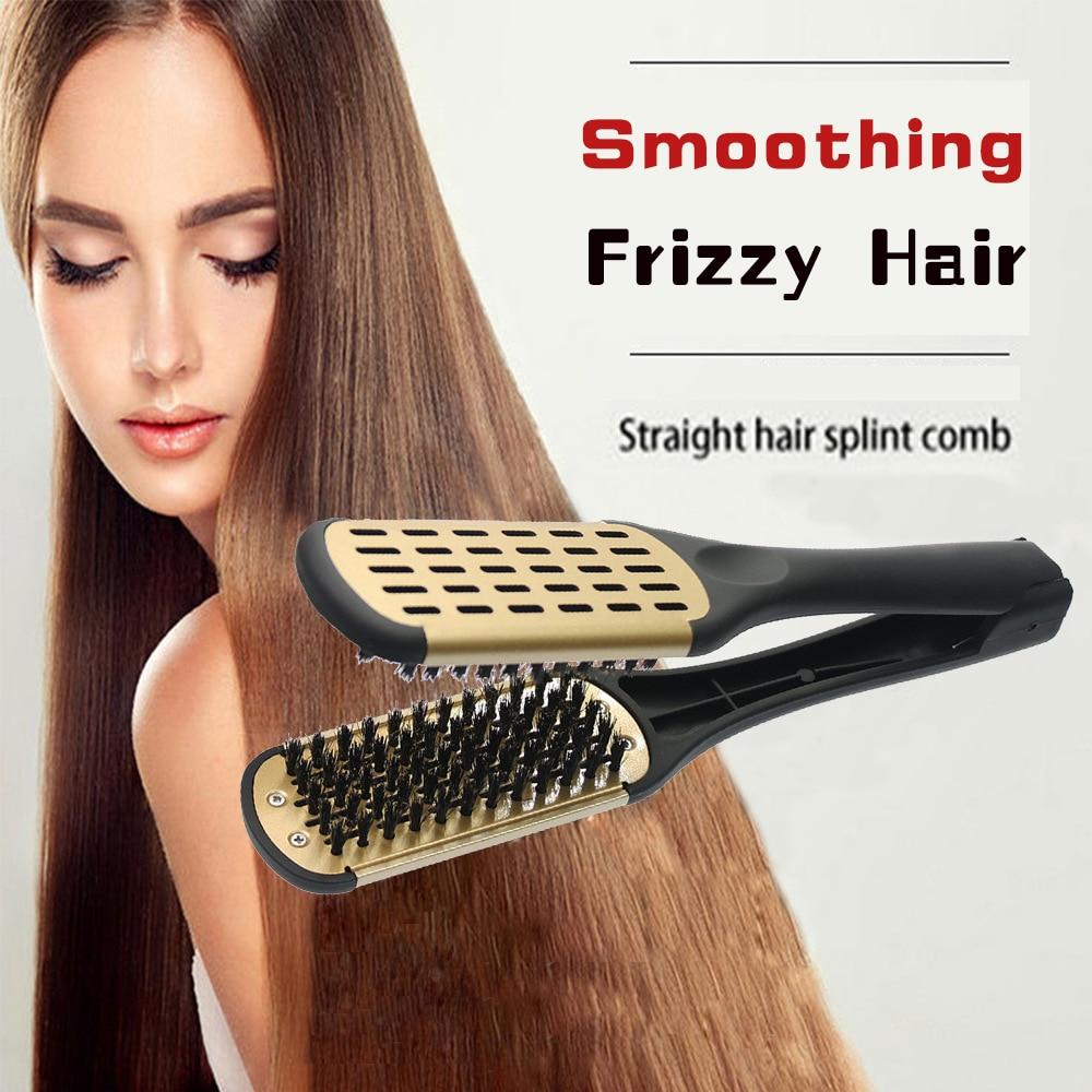 1 Pcs Pro Hairdressing Straightener Nylon Hair Straightening Double Brushes V Shape Comb Clamp Not Hurt Styling Tools