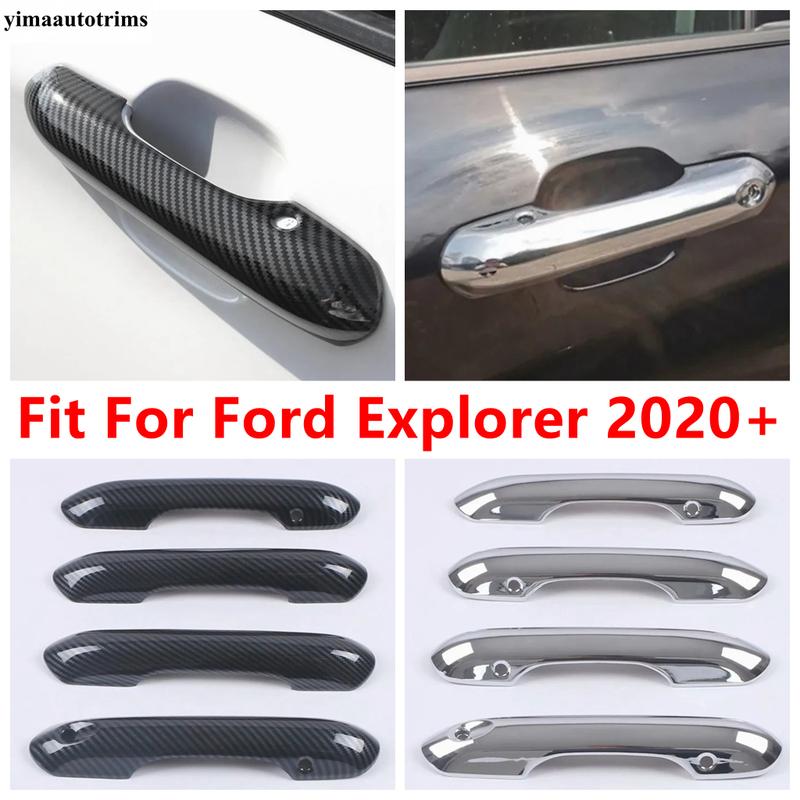 Car Outer Door Handle Bowl Decoration Protection Cover Trim ABS Chrome / Carbon Fiber Accessories For Ford Explorer -