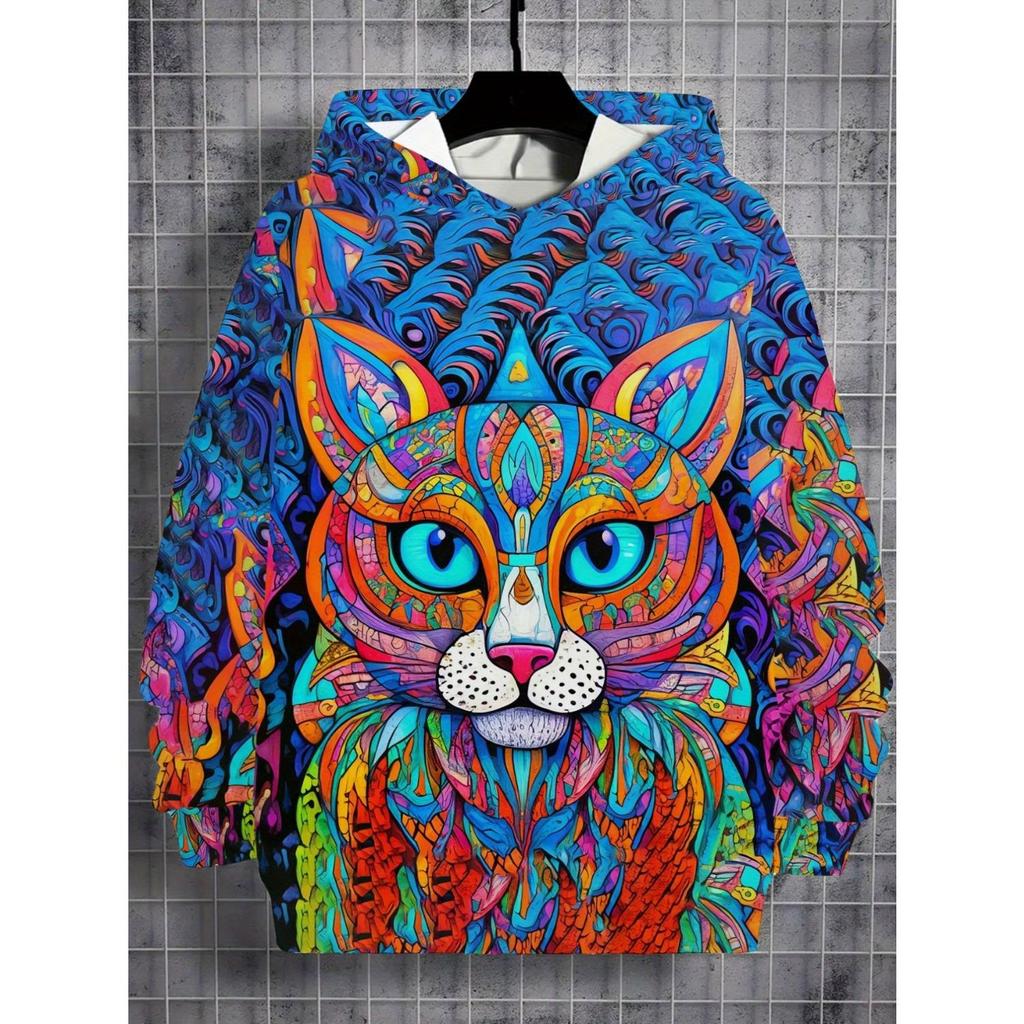 Boys and girls hooded sweatshirt 3D printed pattern autumn and winter comfortable long sleeved pullover