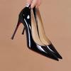 Black high heels women's stilettos spring 2025 new red-soled shoes pointed sexy temperament patent leather professional single shoes