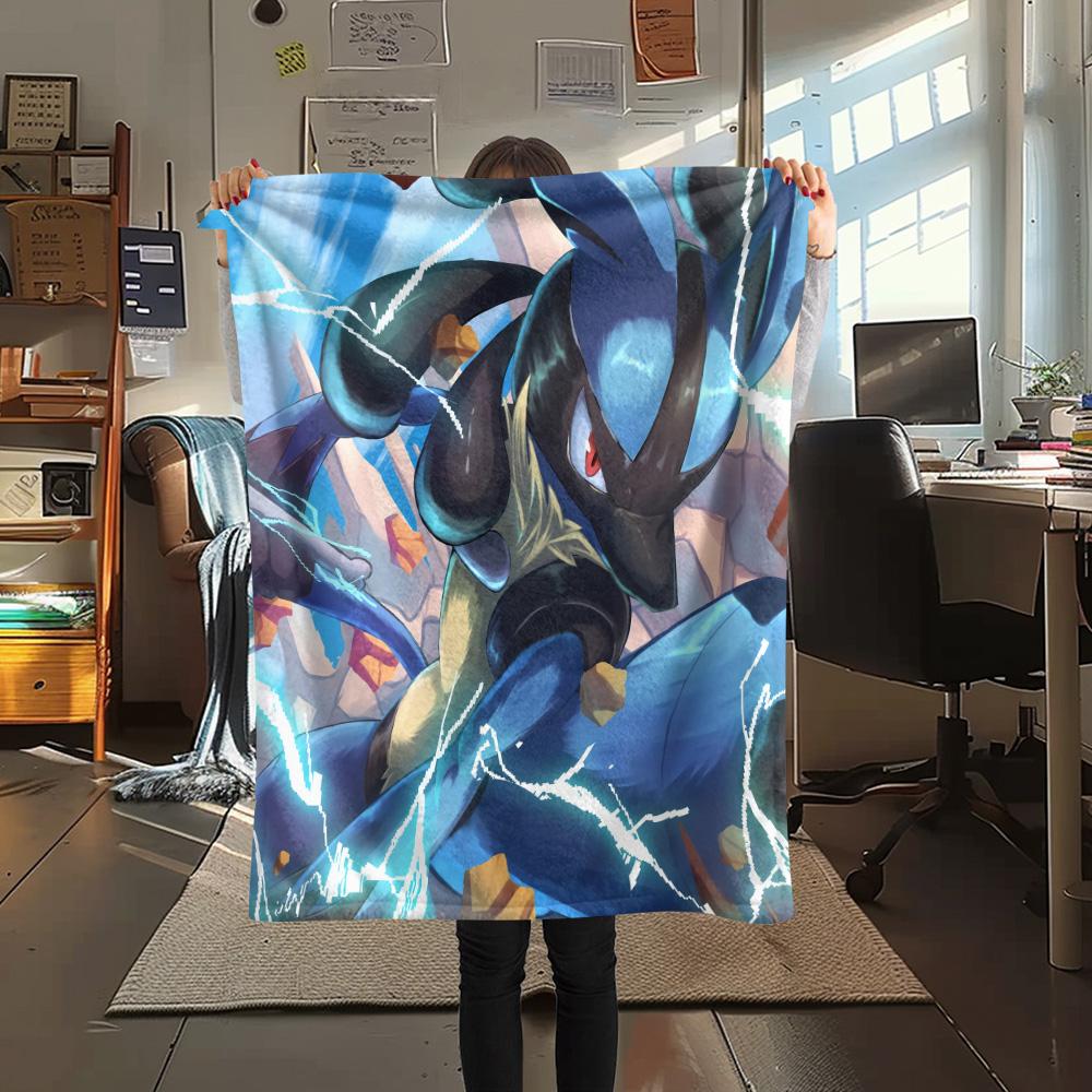 Lucario 4 Print Flannel Blanket, High quality Comfortable for All Seasons, Home Decor, Warmth and Comfort