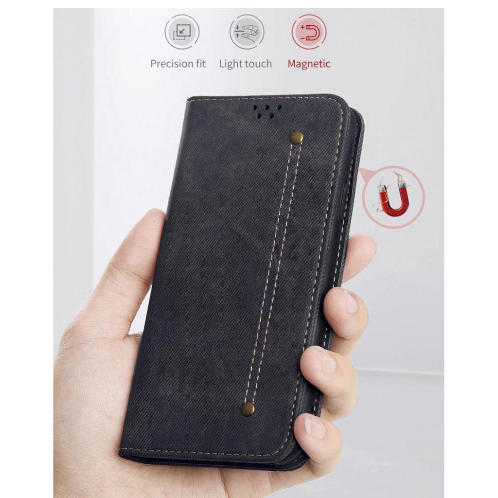 Роскошный ковбойский джинсовый кожаный чехол-кошелек для телефонной книги с подставкой для iPhone 12 Pro Samsung S20 Xiaomi Redmi Huawei с слотом для карт Business Тонкий магнитный откидной чехол