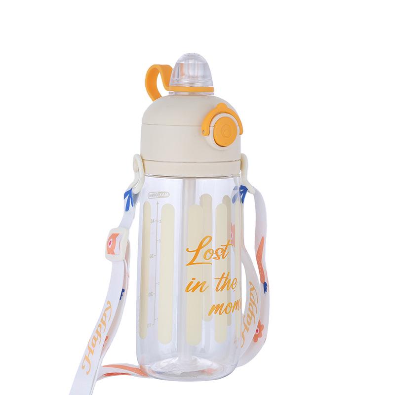 Portable Cute Flip-Top Straw Water Cup with Lanyard - Drop-Resistant Summer Design for Students