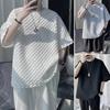 Мужская футболка с круглым вырезом, коротким рукавом, 3D-вафлей, летняя, однотонная, простая, стритвеар