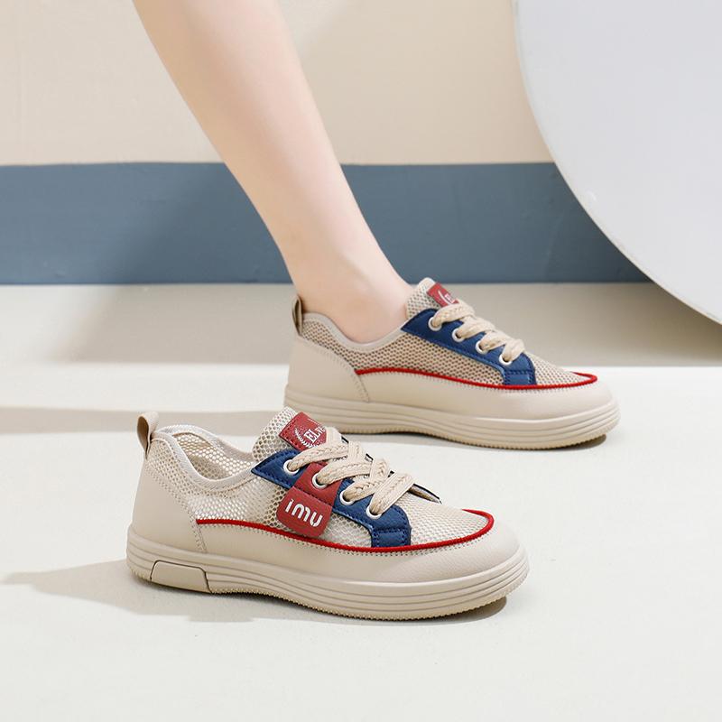 Fashion 2025 Shoes Female Mixed Colors Mesh Women's Vulcanize Shoes Outdoor Breathable Women Sneakers Lace Up Low Heel Casual Shoes
