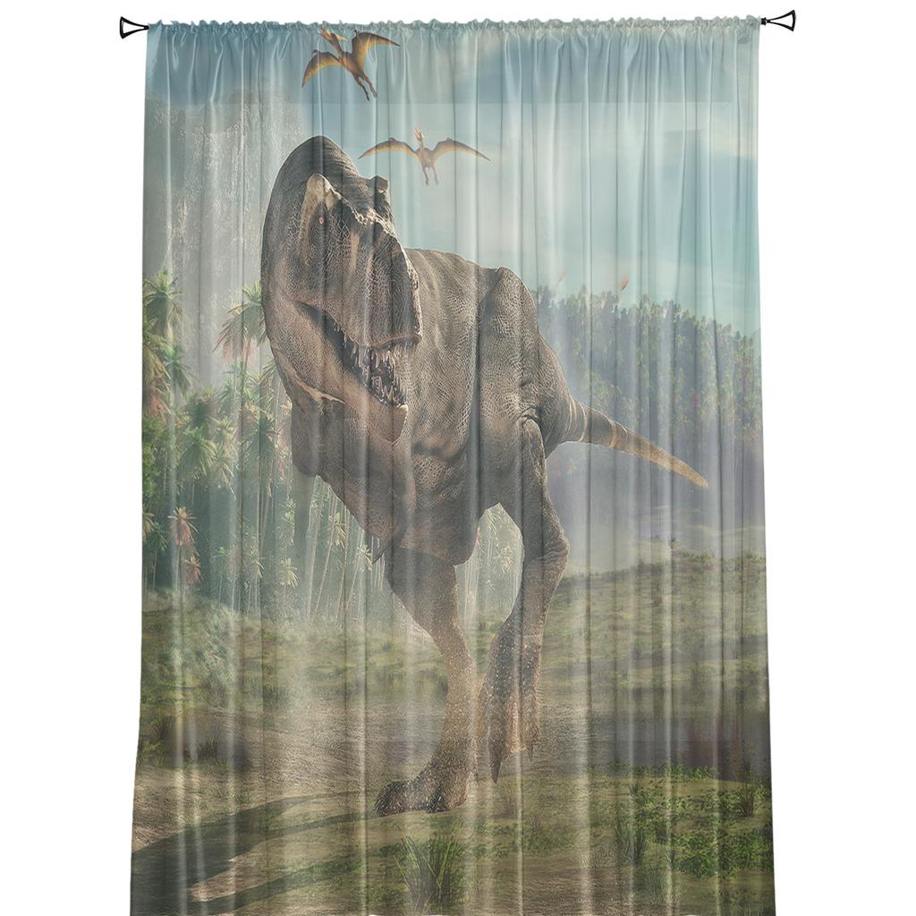 Тюль 3D Virgin Forest Jurassic Dinosaur, прозрачная тюль для спальни, гостиной, кухни, прозрачные оконные шторы