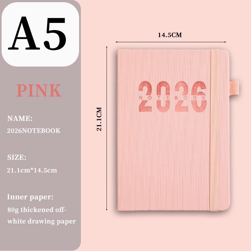 Ежедневник на английском языке на 2026 год с резинкой: Годовой календарь, Еженедельник, 365-дневный блокнот для эффективности