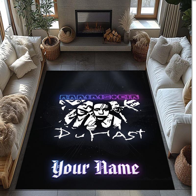 Rammstein Crystal Velvet Rug, Custom Name Text Personalized Non‑Slip Floor Mat for Home Decor Gift