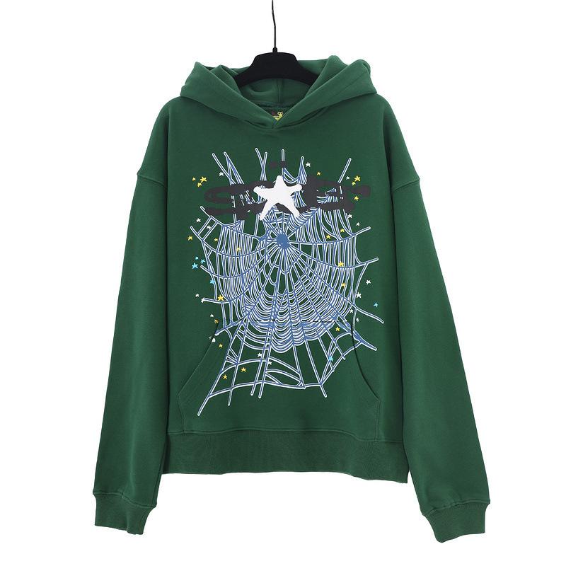 A high-quality SP5DER spider web foam printed hoodie, European and American large-size loose sweater.